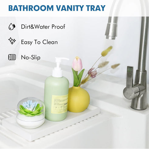 Bloss Counter Tray Set for Bathroom/Kitchen - 7.9" Silicone Tray for Kitchen Countertop, Soap and Sponge Holder, Bathroom Vanity Traty for Perfume...