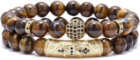 BOMAIL 8mm Tiger Eye Stone Beads Bracelet Elastic Natural Stone Yoga Bracelet for Women Men...