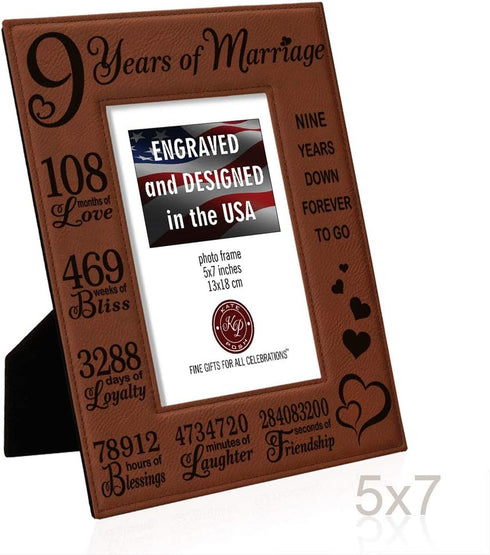 KATE POSH Wedding Anniversary, 9 Year Anniversary, 9 Years of Marriage, Husband & Wife, Boyfriend & Girlfriend, Gifts for Couple - Engraved Leathe...