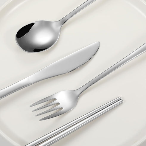 INKULEERTravel cutlery set, 18/8 stainless steel cutlery, Reusable utensils set with case, Portable Silverware Lunch Box for Camping and Office (S...