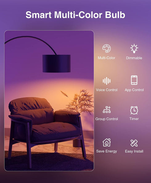 Beantech Smart Bulb, WiFi Light Bulbs, Color Changing Light Bulb, Smart Light Bulbs Work with Alexa & Google Assistant, A19 RGB Alexa Light Bulb, ...