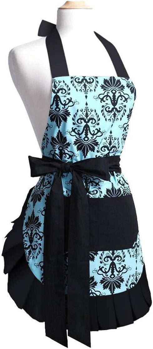 G2PLUS Mothers Aprons for Women with Pockets, Extra Long Ties, Vintage Damask Apron, Perfect for Kitchen Cooking, Baking and Gardening, 28 x 27 In...