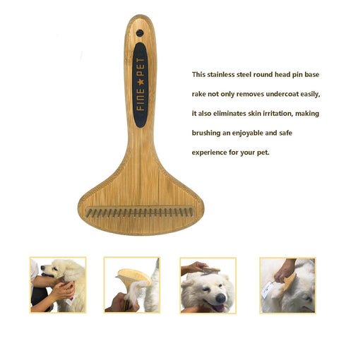 PROBUSINES-Bamboo Pet Brush, Dog Dehairing Rake - Knot Detangling For Dogs, Cats, Any Long-Haired Pet Breed - Undercoat Rake For Shedding And Goom...