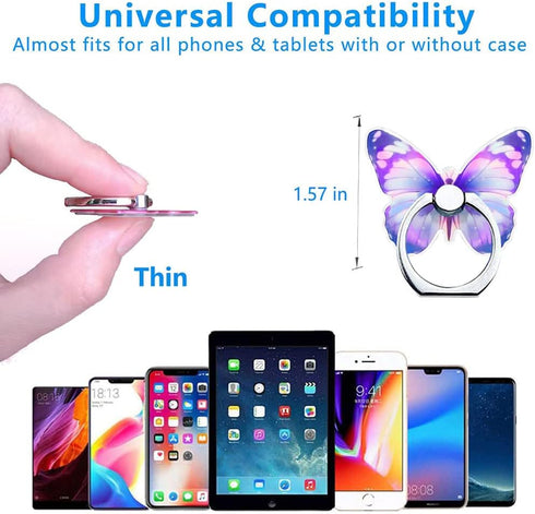 Cell Phone Ring Holder Stand, Cute Butterfly Phone Ring Grip Holder 360° Rotation Finger Kickstand Compatible with All Smartphones Tablet(1Pack Pu...