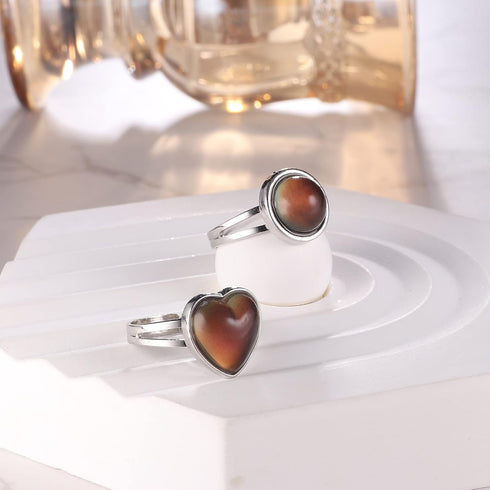 LOLIAS 15Pcs Mood Rings with Mood Necklaces Bracelets and Earrings, Adjustable Temperature Sensing Color Changing Mood Rings, Metal, No Gemstone...