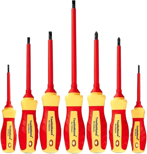 7 PCS 1000V Insulated Screwdriver Set, 3 Phillips and 4 slotted Screwdrivers, with Voltage Tester, CR-V Magnetic Tips, Professional Electrician El...