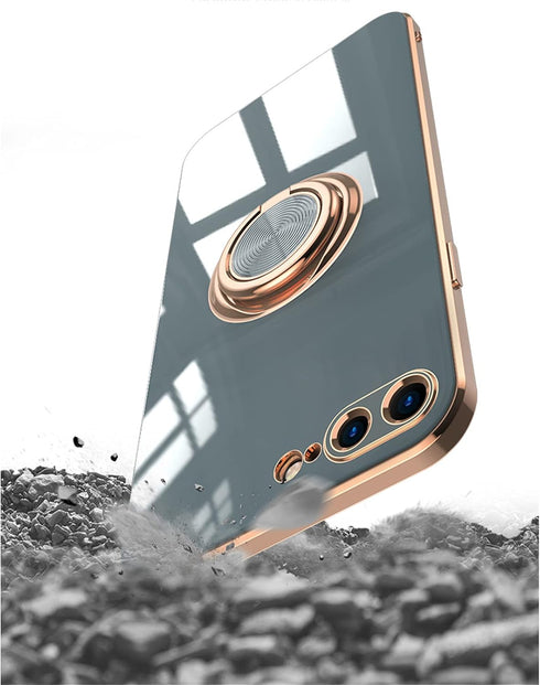 aowner for iPhone SE 3/SE 2/iPhone 8/7 Ring Holder Case Shiny Plating Rose Gold Edge with 360 Degree Rotation Kickstand for Women Girls Slim Soft ...