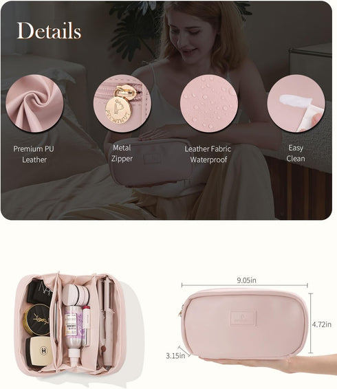 Pocmimut Makeup Bag,PU Leather Travel Cosmetic Bag,Open Flat Makeup Pouch for Women Purse for Travel Accessories(Pink)...
