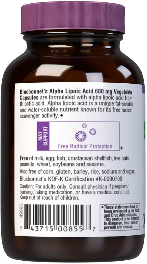BlueBonnet Alpha Lipoic Acid 600mg - Powerful Antioxidant Nerve Support Supplement for Women & Men - Non-GMO, Vegan, Kosher - Gluten-Free, Soy-Fre...