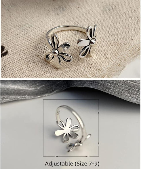Daisy Flower 925 Sterling Silver Adjustable Open Ring for Women Girls Hypoallergenic Expandable Wedding Statement Finger Rings Comfort Fit Dainty ...
