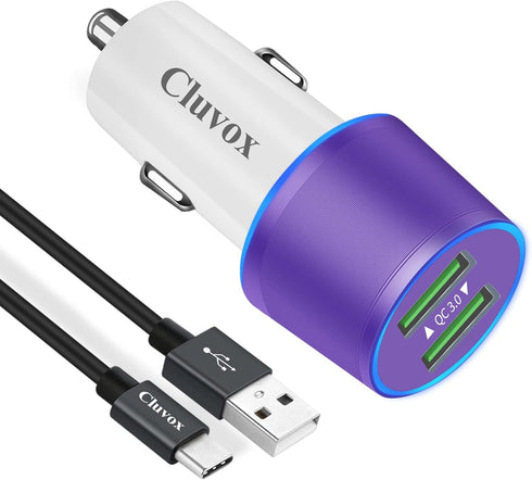Rapid USB C Car Charger, Compatible for Samsung Galaxy S23/S22/S21/Note 20/Ultra/10/Plus/9/8/S20/S10+/S10e/S9/S8/A50/A70, Quick Charge 3.0 Dual US...