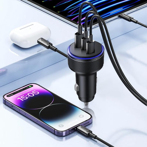 USB-C Car Charger, 3-Port 90W Fast Car Charger, Dual USB-C & USB-A Car Power Adapter, PD3.0 & QC3.0 Fast Charging for iPhone 15/14/13 Pro Max, iPa...