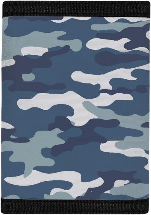 Blue Camo Print Kids Wallet for Boys Girls Teens Trifold Canvas Wallet for Men Women Army Camouflage Wallets Credit Card Holder...