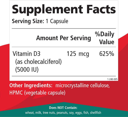 Pure Essence Labs Vitamin D - 5000 IU of Vitamin D from 100% Pure Cholecalciferol - 30 Vegetarian Capsules...