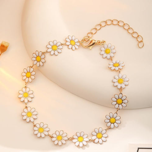 Little Daisy Flower Bracelet Dainty White Yellow Multicolor Flower Chain Bracelet Necklace Set Adjustable Sunflower Cute Bracelet Jewelry Gift for...