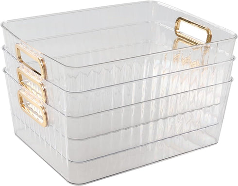 Bringer Clear Plastic Storage Bin, 4-Pack Multi-use Prganizer Bins...