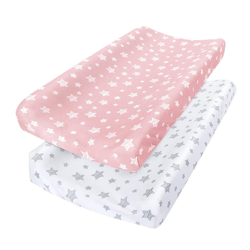 Changing Pad Cover for Girls 2 Pack, Lovely Print Soft Unisex Diaper Change Table Sheets, Fit 32"x16" Contoured Pad, Comfy Cozy 2-Pack Cradle Shee...