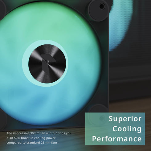 FP1-120 Black Performance ARGB Fan, 120mm, 30mm Frame Width, PWM 500-1600 RPM, High Air Flow, Hydraulic Bearing, Thick Shock-Absorbing Pad, for PC...