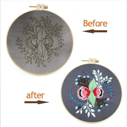 Meecaa Cat Flowers Animals Butterfly Embroidery Kit Starter Set, Hand Embroidery Set,Pattern Printed Cross Stitch Set for Beginner Adults, with Em...