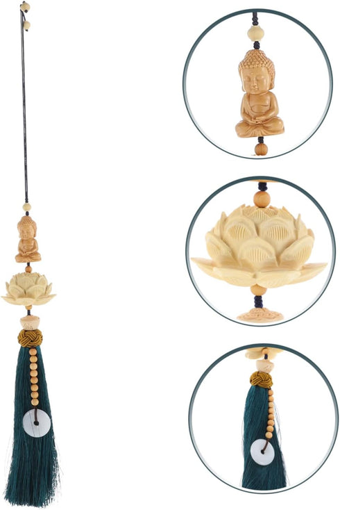 Car Accessories Home Decor Pendant Car Hanging Accessories Window Charm Hanging Pendant Wooden Buddha Braided Rope Men and Women Blue Rearview Mir...