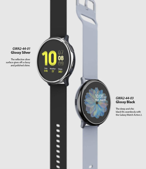 Ringke Bezel Styling Cover for Galaxy Watch Active 2 (44mm Only) Case Bezel Ring Adhesive Accessory - Glossy Silver (GW-A2-44-01)...