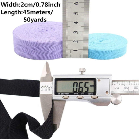 50 Yards Width 3/4inch Cotton Ribbon Herringbone Webbing Trim Fabric Twill Tape Tapestry for Bias Binding Gift Wrapping Embellishment Craft (Black...