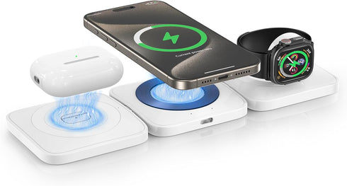 Charging Station for Apple Devices, 3 in 1 Portable Magnetic Wireless Charger, Wireless Charging Pad Compatible with iPhone 15/14/13 Series, AirPo...