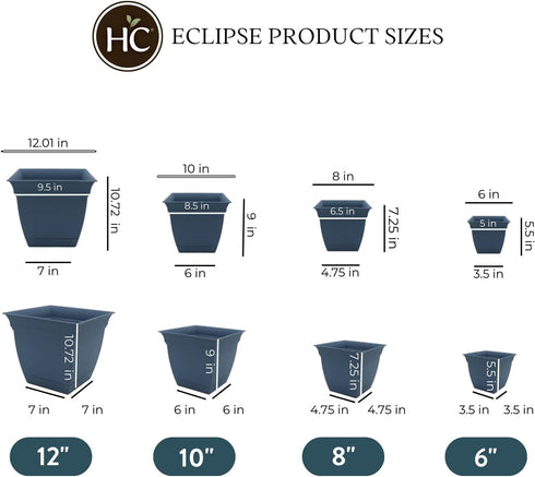 The HC Companies 8 Inch Eclipse Square Planter with Saucer - Indoor Outdoor Plant Pot for Flowers, Vegetables, and Herbs, Slate Blue...