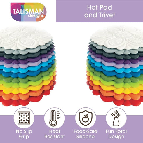 Talisman Designs No-Slip Grip Silicone Hot Pad & Trivet, Surface Protection from Hot Dishes, Up to 500-Degree Heat Resistance, Multipurpose Kitche...