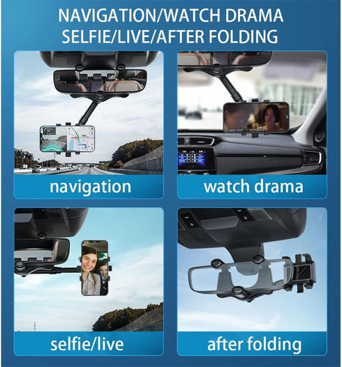 Car Mearview Mirror Bracket,360°Rotatable and Retractable Car Phone Holder,for iPhone and All Smartphones...