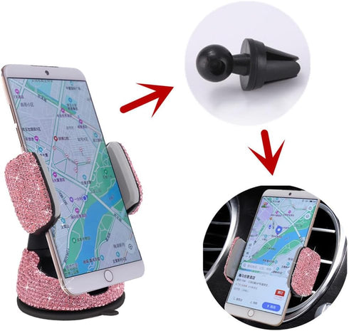 Cxtiy Universal Bling Car Phone Holder Adjustable Strong Sticky Dashboard Air Vent Base Car Air Vent Phone Mount Dashboard Cell Phone Holder Diamo...