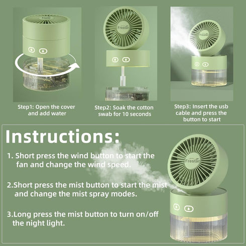 Personal Cooling Fan and Small Air Humidifier 350ml with LED Night Light, Desktop USB Charging Humidifier and Fan 3 in 1 for Office and Small Room...