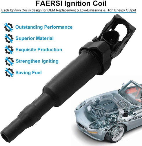 FAERSI Pack of 1 Ignition Coil Compatible with BMW 325i 325Ci 328i 330Ci 335i 525i 528i 530i 535i 545i 745Li X3 X5 M5 M6 Z4- Replaces 0221504470...