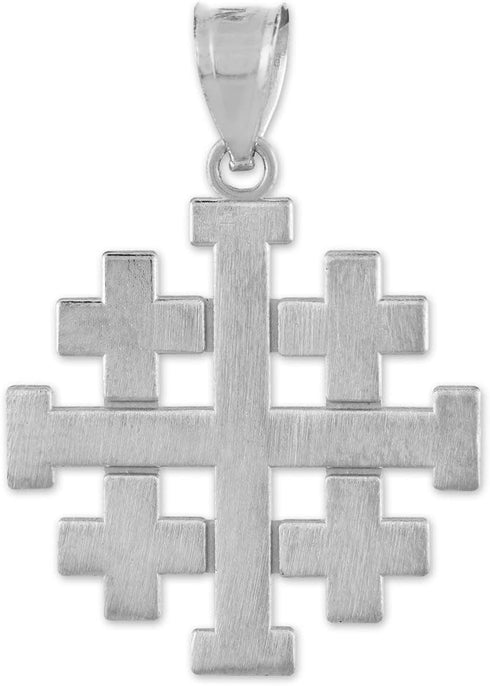 Religious Jewelry Matte Finish 925 Sterling Silver Crusaders Jerusalem Cross Pendant...