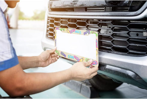 HOSNYE Flip Flop License Plate Frame Beach Tropical Metal 2 Pcs 2 Holes Black Licenses Plates Frames Front Licenses Plate Covers Car Tag Frame for...
