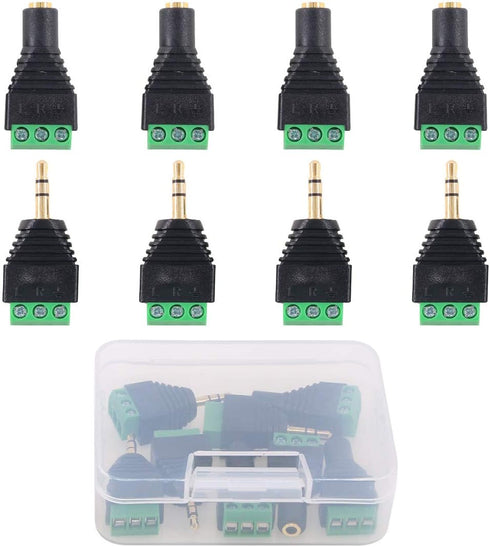 Glarks 8Pcs 3.5mm(1/8inch) Stereo Audio Balanced Male & Female Jack to AV 3-Screw Video Balun Terminal Adapter Connector...