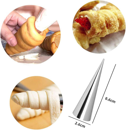 30pcs Non-Stick Cream Horn Cones Tubes Stainless Steel Conical Croissant Pastry Baking Moulds Set, Cannoli Form Roll Mold Corner Shaper for Christ...