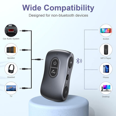 Aux Bluetooth Adpater for Car, Bluetooth 5.3 Transmitter Receiver Noise Cancelling, Portable 3.5mm Aux Bluetooth Adapter Hands-Free Call, Low Late...
