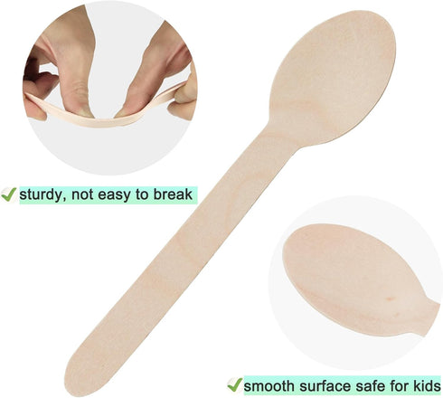 100 Pack Wooden Spoons Disposable - 6.3 Inch Length Biodegradable Cutlery - Compostable Bamboo Spoon For Chocolate, Coffee, Flavor, Ice Cream, Des...