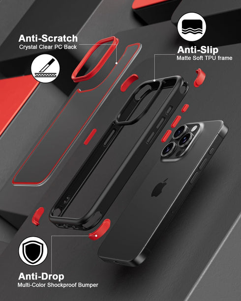 Compatible with iPhone 15 Pro Case, with Multicolor Protective Shockproof Bumpers, Crystal Clear Back Not Yellowing Anti-Scratch Hard PC Back & So...
