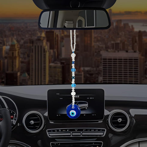 Evil Eye Car Hanging Ornament Crystal Beads Evil Eye Window Pendent for Window Car Door Frame Balcony, Evil Blue Eye Charms Car Mirror Decor, Evil...