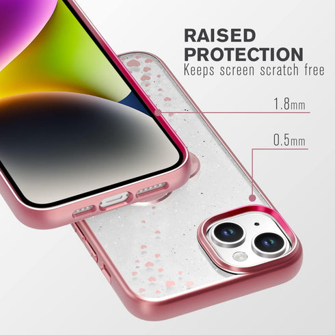 VENA vLove Glitter Clear Case Compatible with Apple iPhone 14/13 (6.1"-inch), Heart Shape (Magsafe Compatible) Dual Layer Slim Hybrid Clear Bumper...