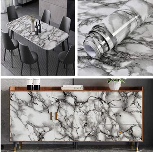 Yancorp 16"x394" White and Black Contact Paper Easily Removable Countertops Black and White Marble Wallpaper Self-Adhesive Peel and Stick Backspla...
