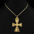18K Gold Plated Large Ethiopian Eritrean Cross Pendant Necklace for Women Men Traditional Ornaments Habesha African Ethnic Jewelry | 3mm Figaro Ch...