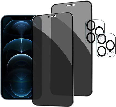 PEHAEL 2+2Pack for iPhone 12 Pro Max Privacy Screen Protector with Camera Lens Protector Full Coverage Anti-Spy Tempered Glass Film 9H Hardness Bu...
