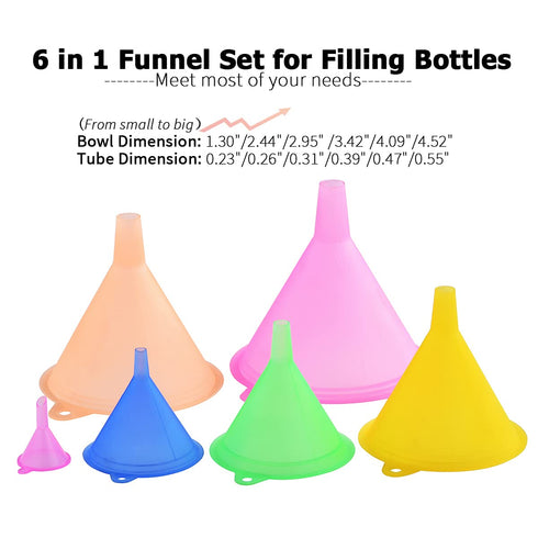 Delove All Purpose Plastic Funnel Set of 6 - Funnels for Kitchen Use Filling Bottles - Small Funnel Set- Mini/Small//Large - Food Grade and BPA Fr...