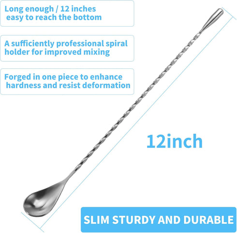 2 Pcs 12 Inch Bar Mixing Spoon Cocktail Spoon Stainless Steel Bar Long Spoon With Spiral Pattern...
