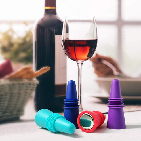 Wine Stoppers,Wine Bottle Stopper,Reusable Wine Bottle Stoppers,4 Pack Multicolor Silicone Wine Stopper for Glass Bottles...