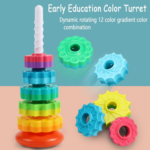 Baby Spinning Stacking Toys, Spin Toys ABS Plastic and Color Rainbow Design Ring Stacker Baby Toys 6 to 12 Months Montessori Educational Learning ...