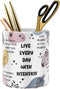 WAVEYU Desk Pen Holder Organizer Cute, Pencil Holder Cup, Makeup Brush Holder Large Pu Leather, Multi-Functional Organizer for School College Offi...